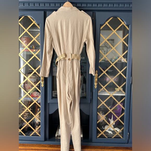 ZARA linen blend belted long sleeve jumpsuit 2157/057 A5 size small - Picture 4 of 9